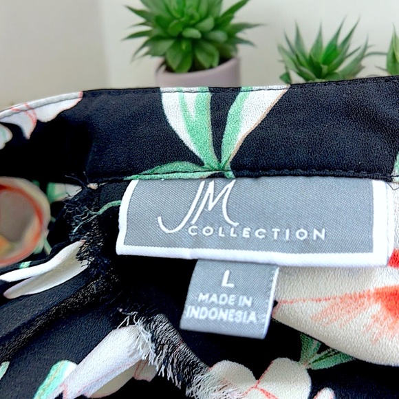 JM Collection Lotus Flower Floral Pleated Tunic Blouse Crepe Polyester Top - Picture 15 of 16